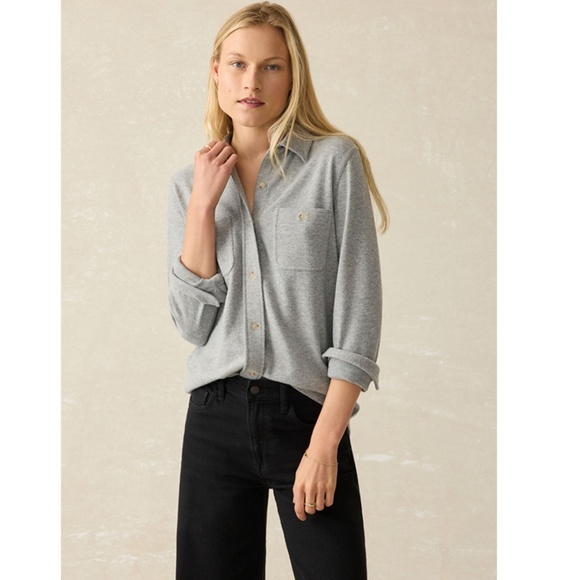 Faherty Legend Sweater Shirt L Grey Twill Coastal Preppy Light Academia Cozy - Picture 1 of 16